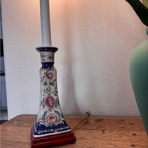 Hand-Painted Floral Ceramic Lamp Base in Blue, White & Red